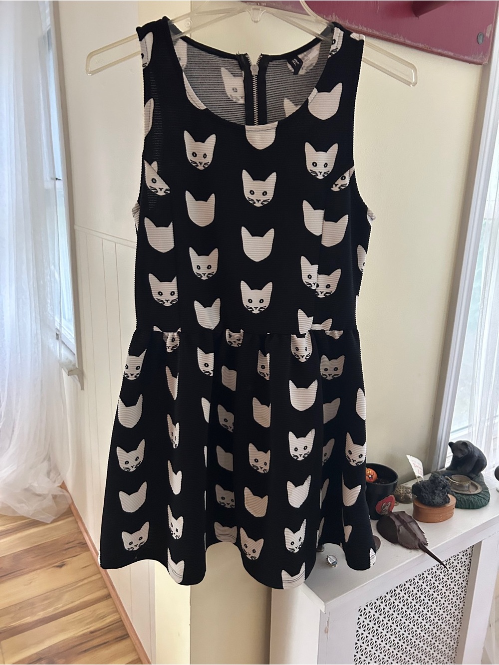 H and M Black Dress with White Cat Print